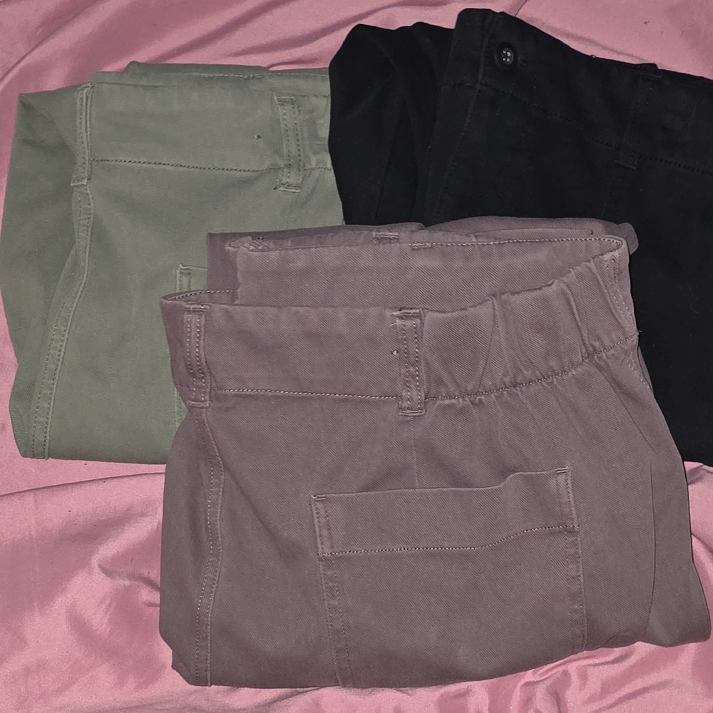 Lot Of 3 XL Stretch Casual Pants - Black, Olive Green, Mauve